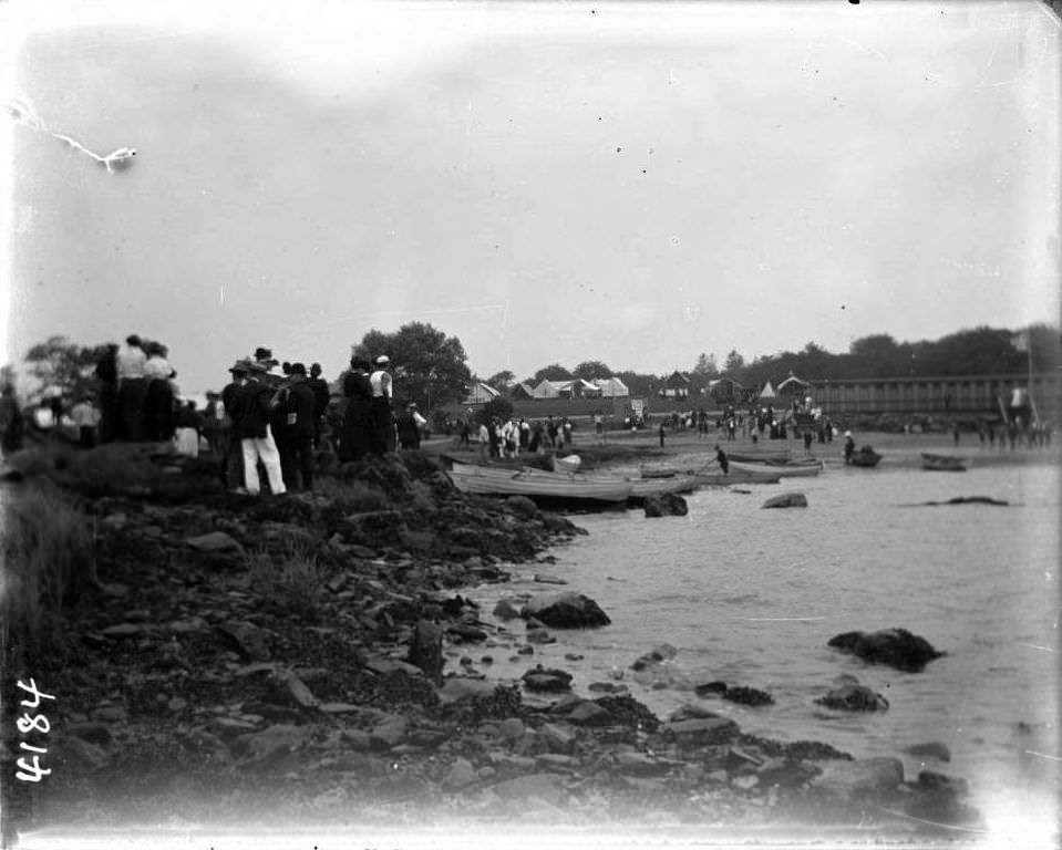 Rowboats On A Rocky Beach At Orchard Beach, Bronx, 1907.