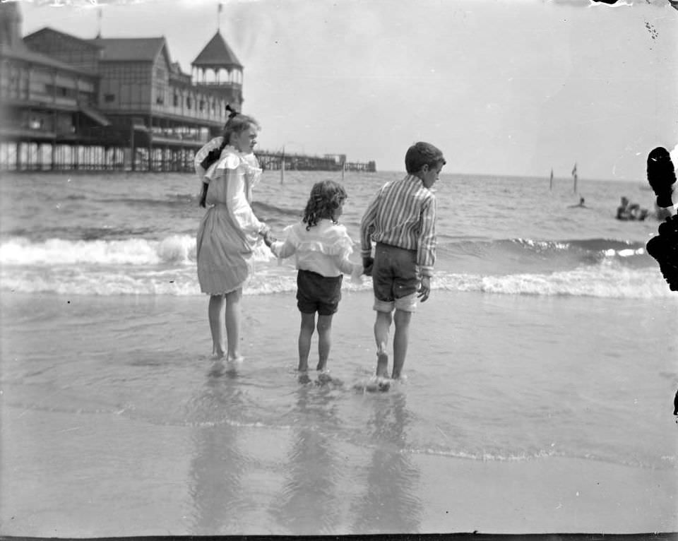 Grace, Georgie, And Willie Stonebridge On The Beach Near The Pier, Coney Island, Brooklyn, 1903.