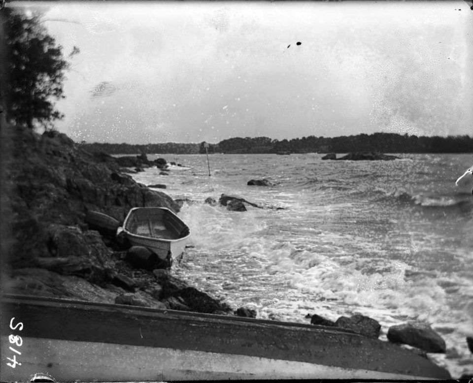 Rowboats On A Rocky Beach At Orchard Beach, Bronx, 1907.