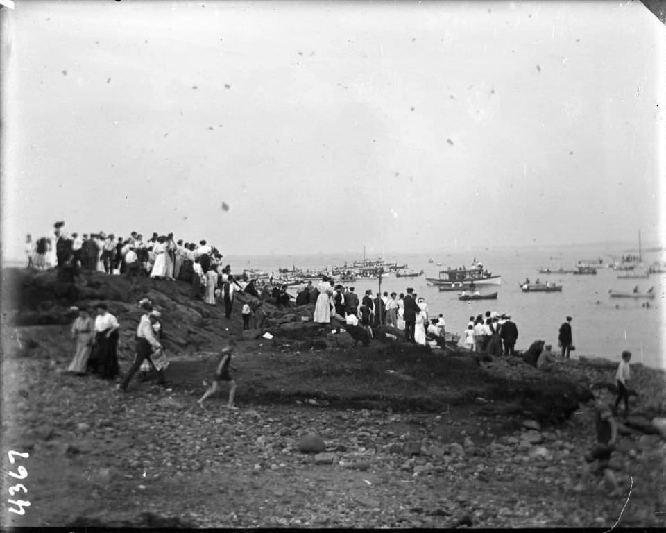Crowds On The Beach Watching A Boat Race At Orchard Beach, Bronx, 1907.