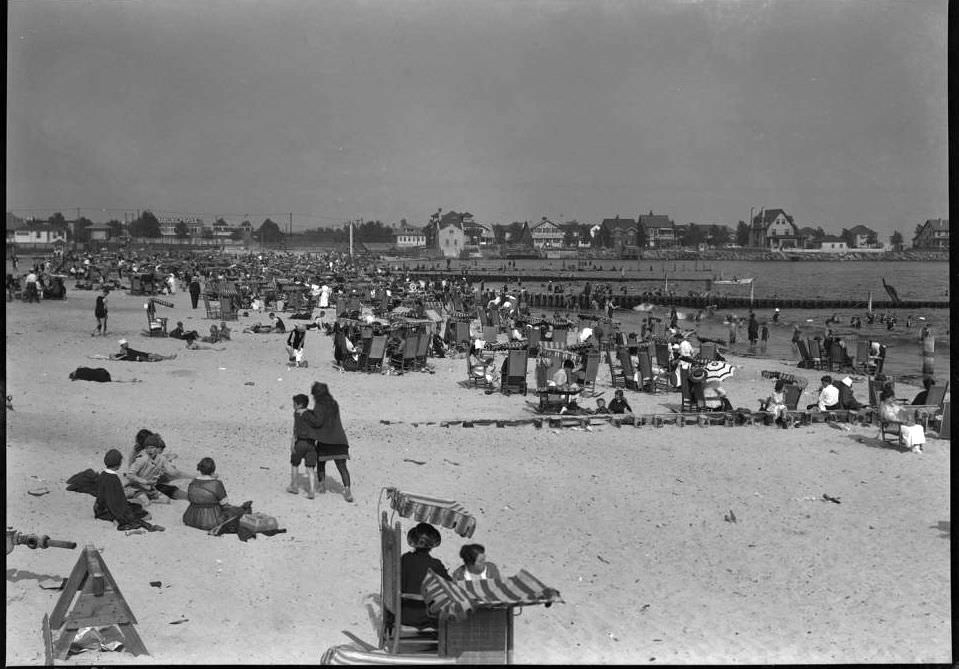 Beachgoers On Brighton Beach, Brooklyn, Ca. 1920.