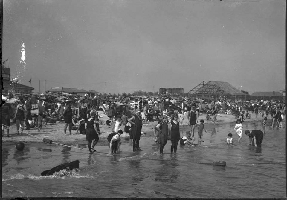 Beachgoers On Brighton Beach, Brooklyn, Ca. 1920.