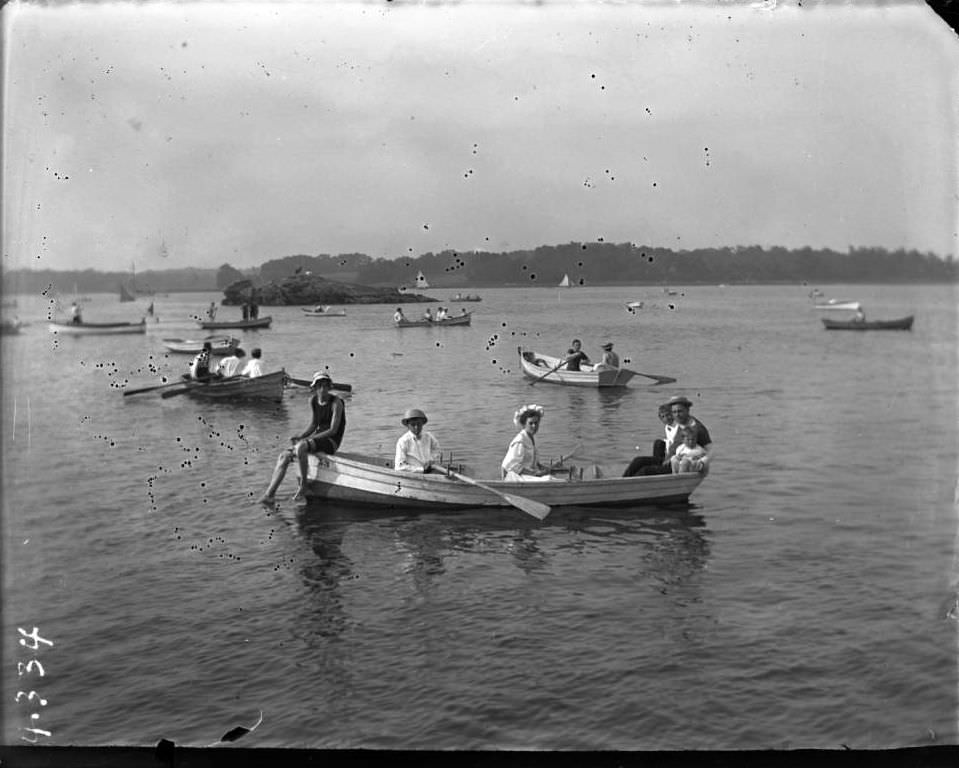 Willie And Grace With Relatives In A Rowboat, Orchard Beach, Bronx, 1907.
