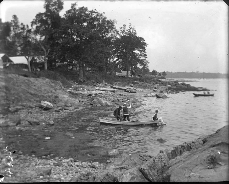 Three Men In A Rowboat, Orchard Beach, Bronx, 1907.