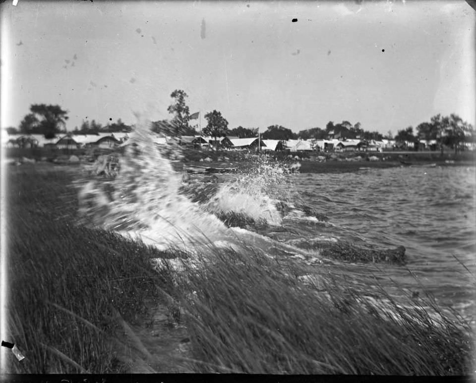 Waves Breaking On The Shore Below The Campsites At Orchard Beach, Bronx, 1911.
