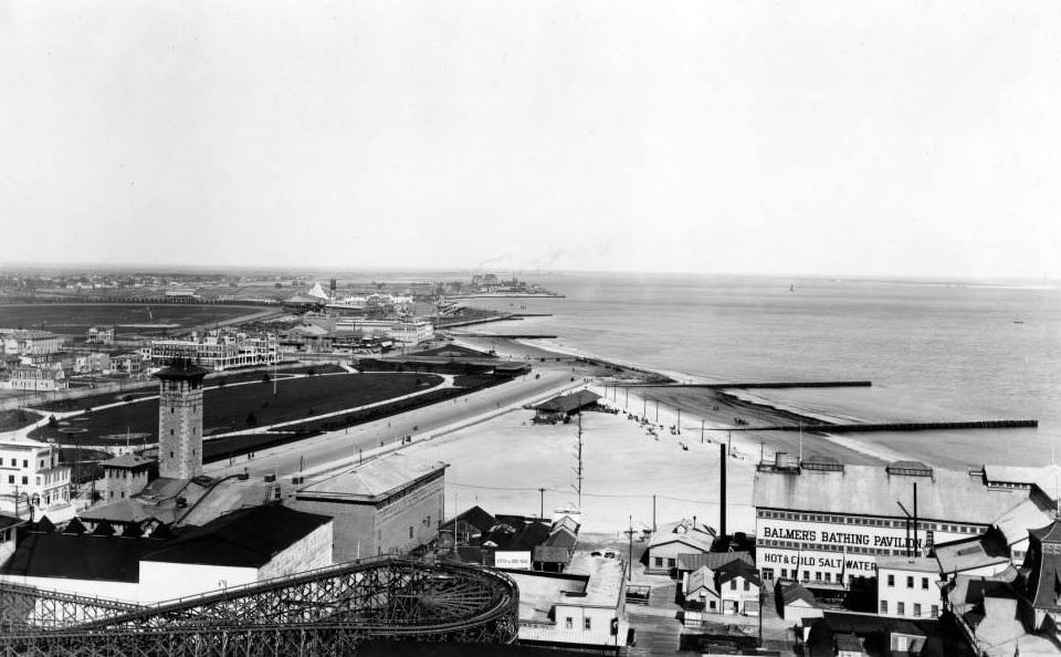 High-Angle Shot Of Coney Island, Manhattan Beach, Brighton Beach, And Balmer'S Baths, Brooklyn.