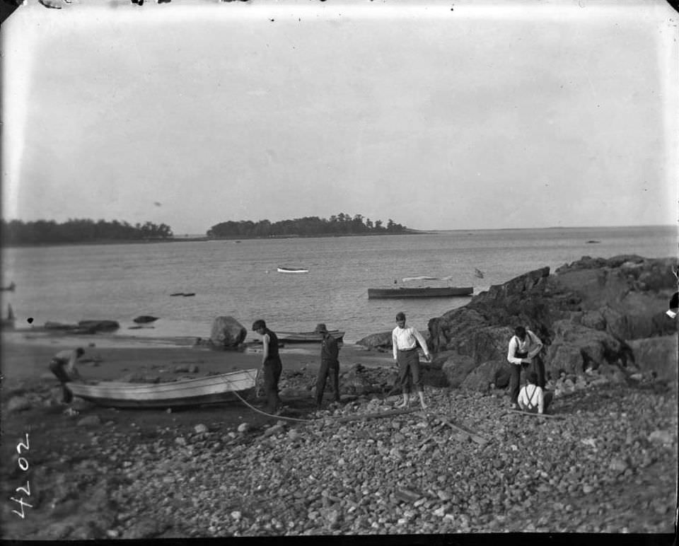 Young Men On A Rocky Beach At Orchard Beach, Bronx, 1907.