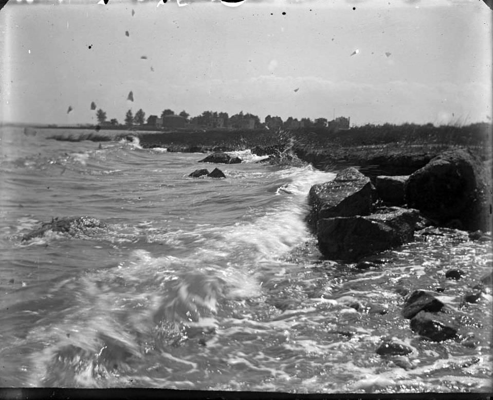 Waves Breaking On The Rocks At Orchard Beach, Bronx, 1911.