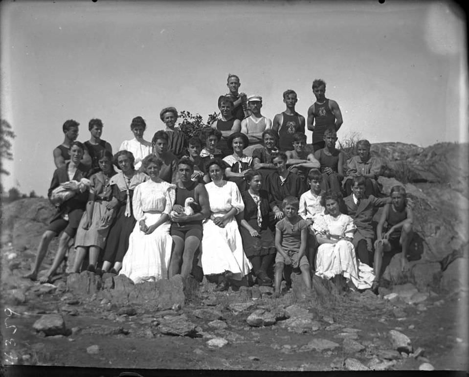 Group Portrait On The Rocks At Orchard Beach, Bronx, 1907, Including Grace Stonebridge.