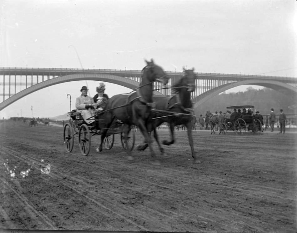 Trotters On The Speedway, New York City, 1900, With The Washington Bridge Beyond.