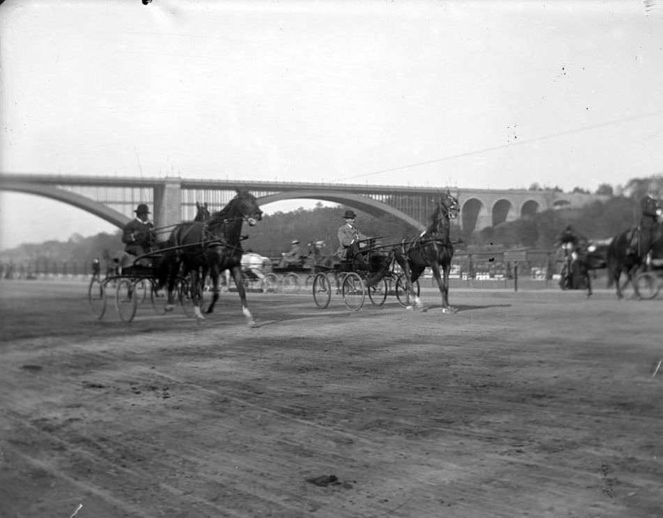 Racing Horses On The Speedway, New York City, 1900.