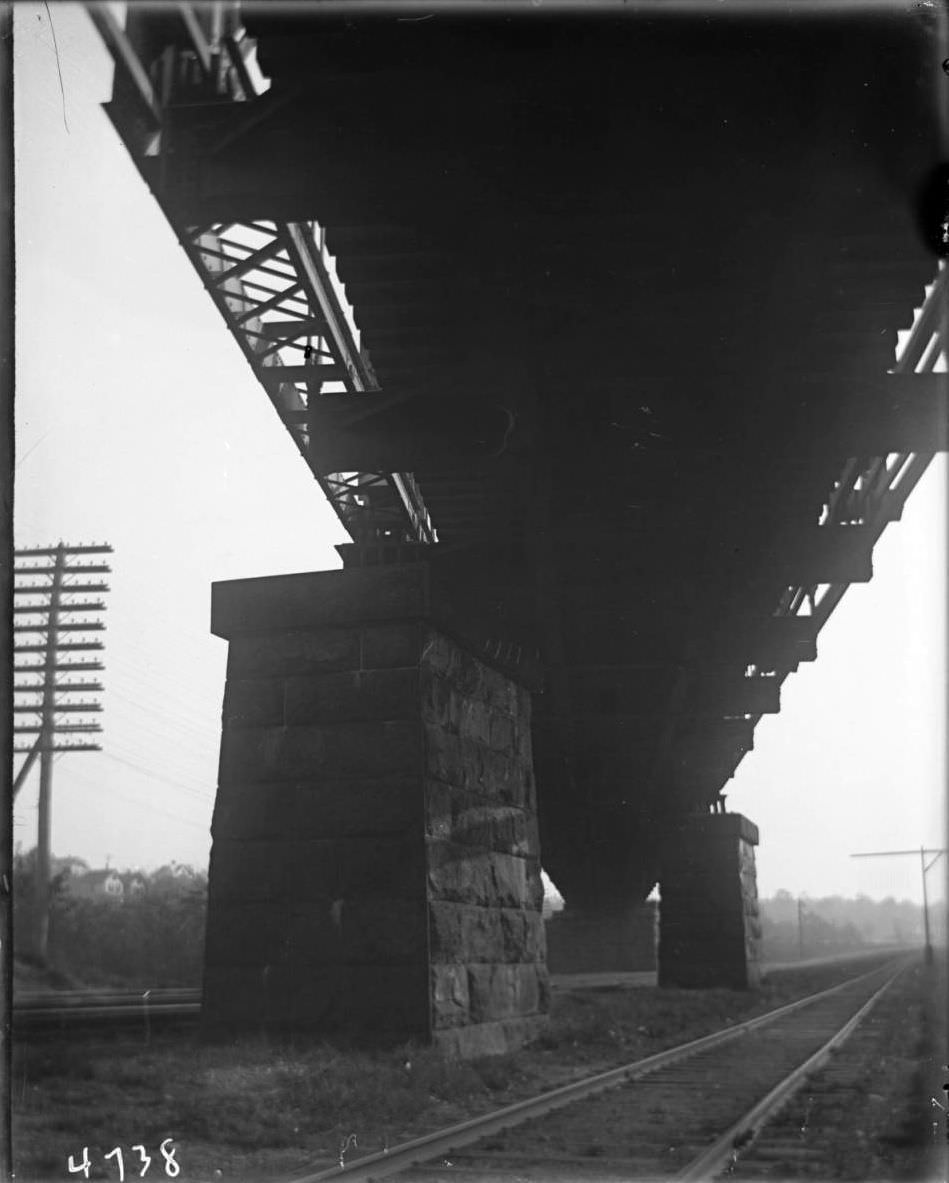 View Showing The Stone Foundation Of A Steel Bridge, Bronx, 1903.