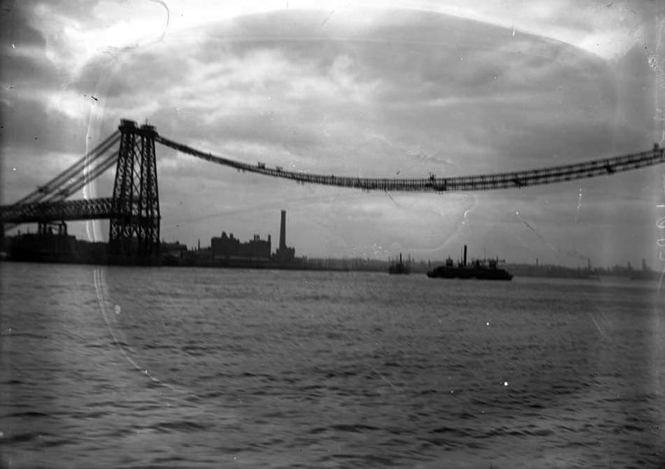 The Williamsburg Bridge Under Construction, East River, New York City, 1900.