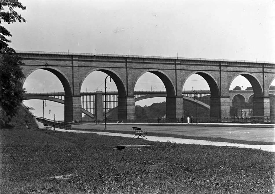 View Of High Bridge, Washington Bridge, And The Speedway, New York City, 1905.
