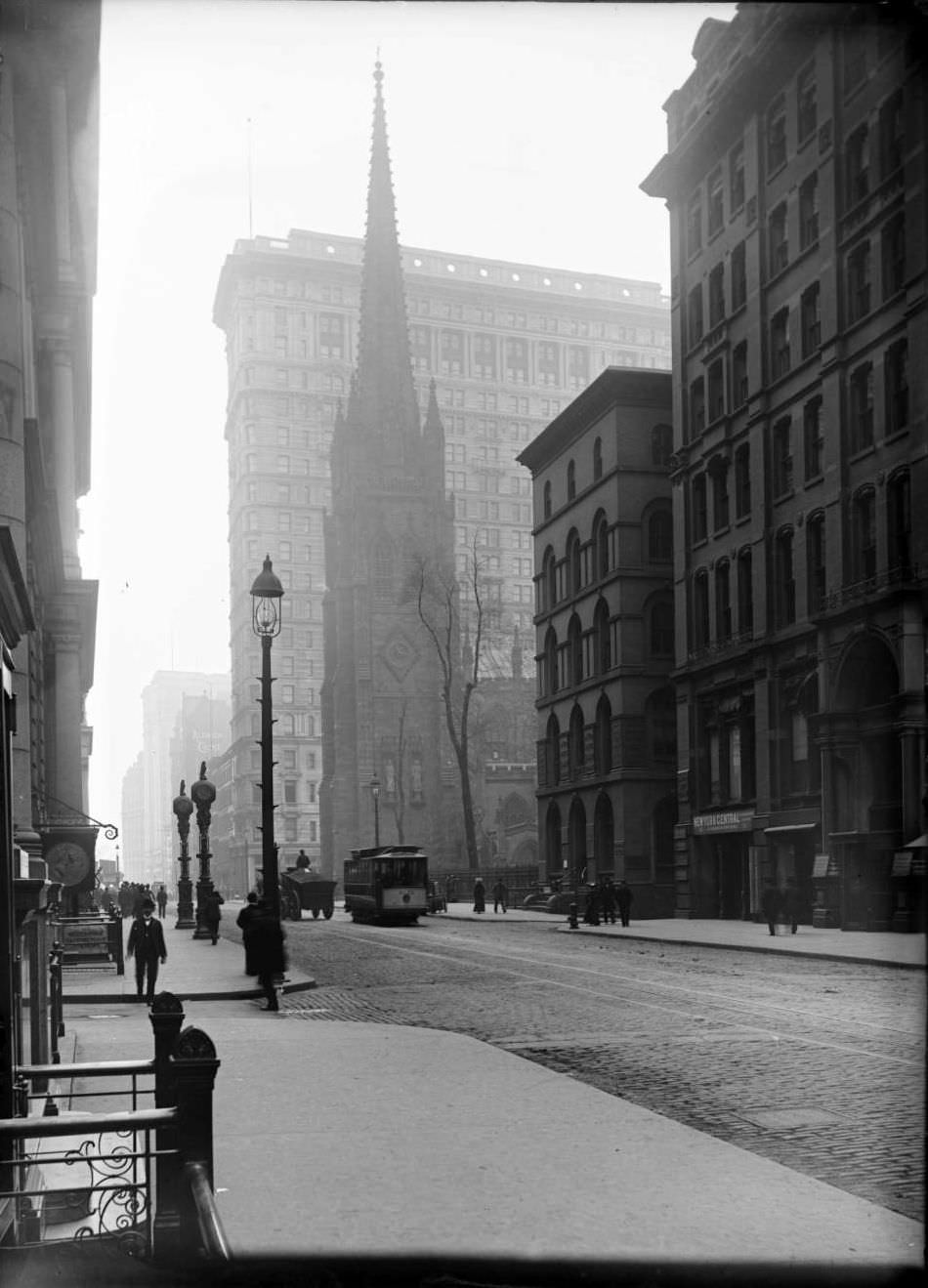 View Looking South On Broadway To Trinity Church, New York City, 1902.