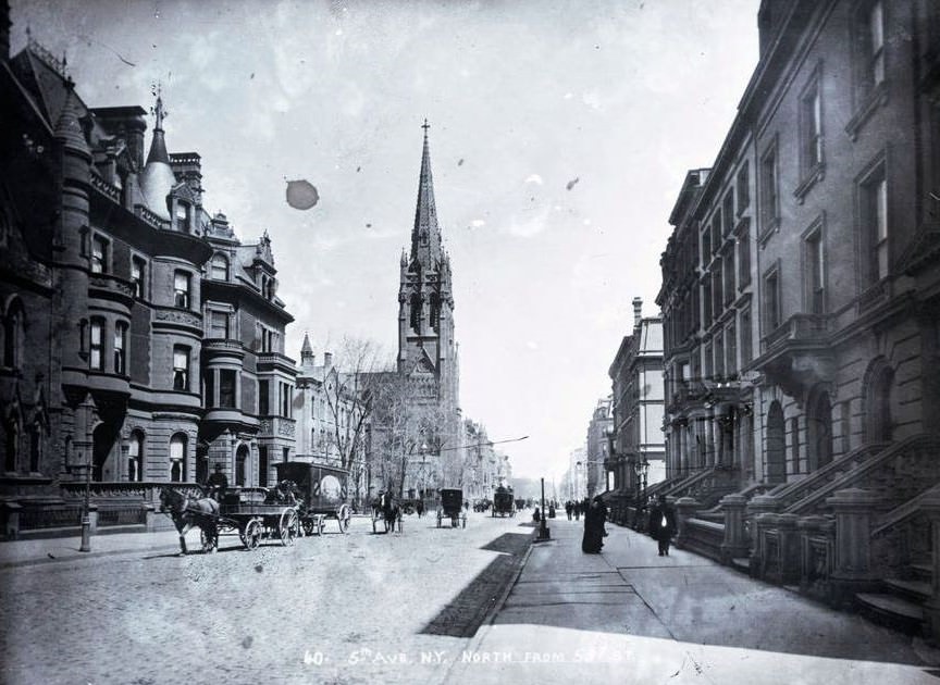 Fifth Avenue, Looking North From About 53Rd Street, New York City, With St. Luke'S Church Visible.