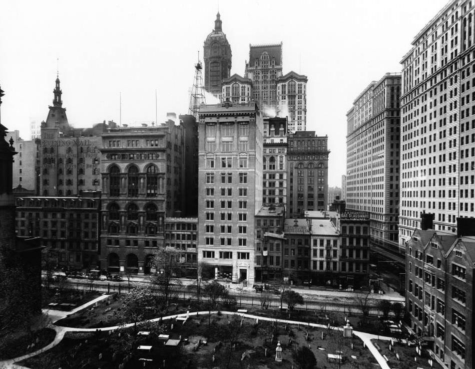 St. Paul'S Churchyard Cemetery, Looking South From Vesey Street Toward Fulton Street, Before 1908.