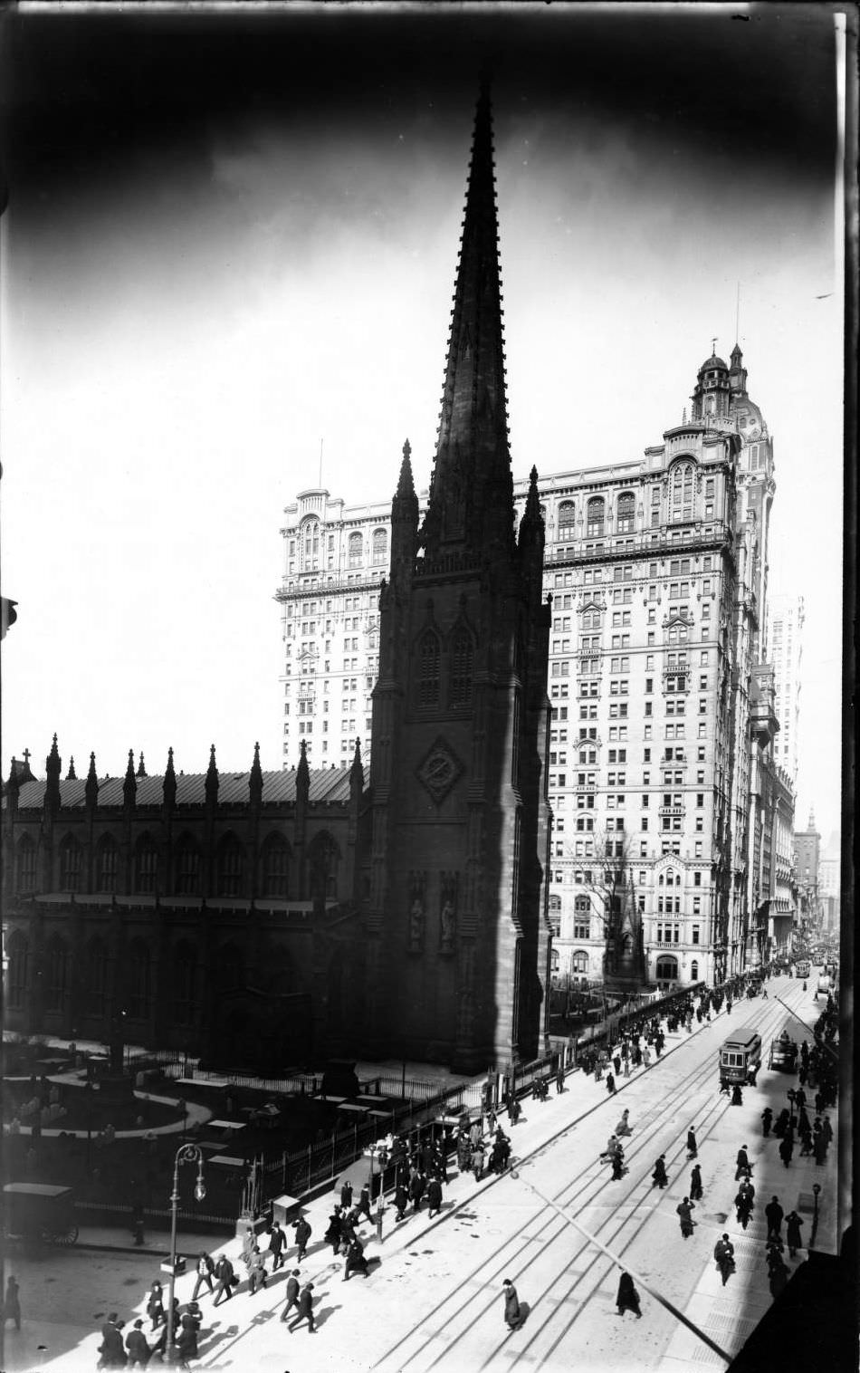 View Of Broadway And Trinity Church From The Southeast And The Trinity Building, 1910.
