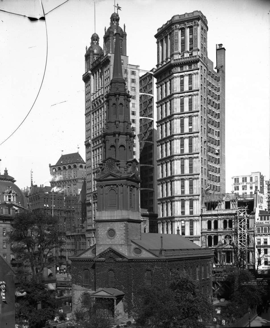 St. Paul'S Chapel On Park Row And Surrounding Buildings.