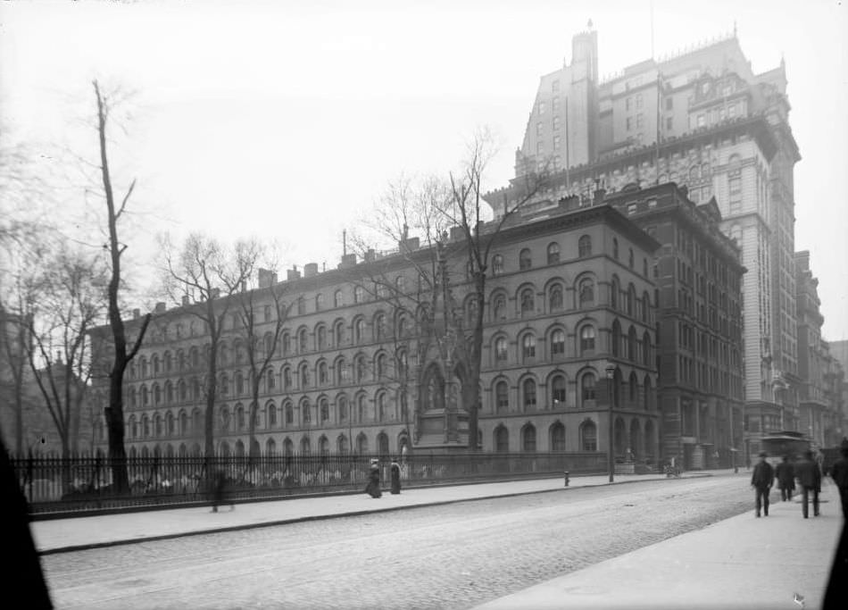 View From Broadway Across The Trinity Church Yard To The Trinity Building, New York City, 1902.