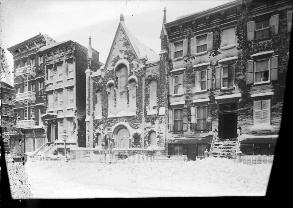 A Snowy Street During The Blizzard Of 1888, New York City, 1888.