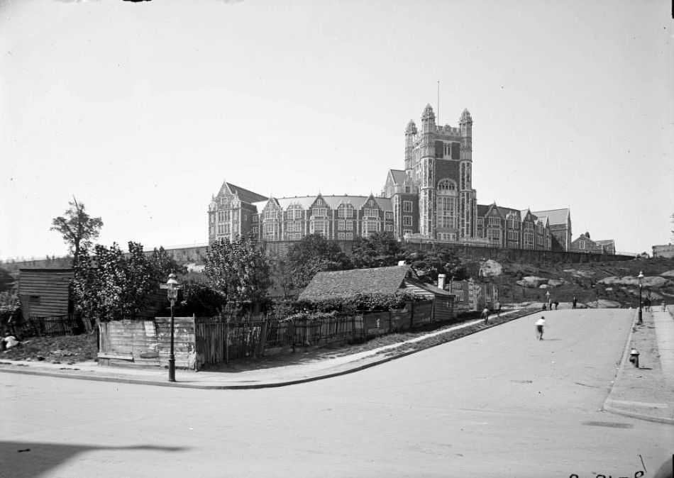 City College, And Old Wooden House Below On Convent Avenue, 1909.