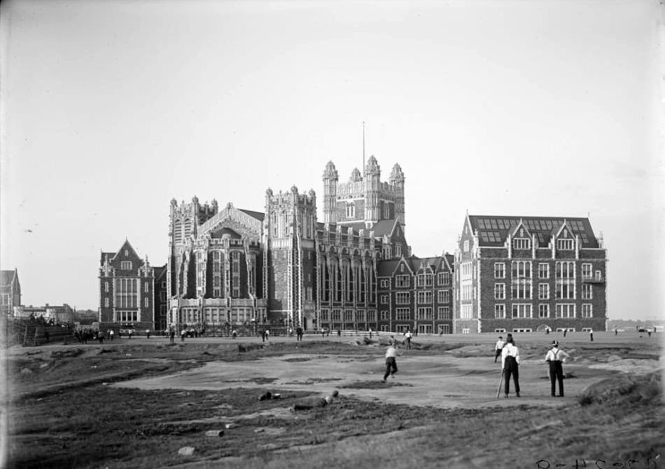 Young Men Playing Baseball In Front Of Shepard Hall, College Of The City Of New York, 1909.