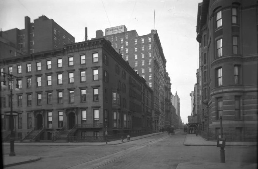 The Corner Of Madison Avenue And E. 28Th Street With The Prince George Hotel And The Hotel Latham, 1882.