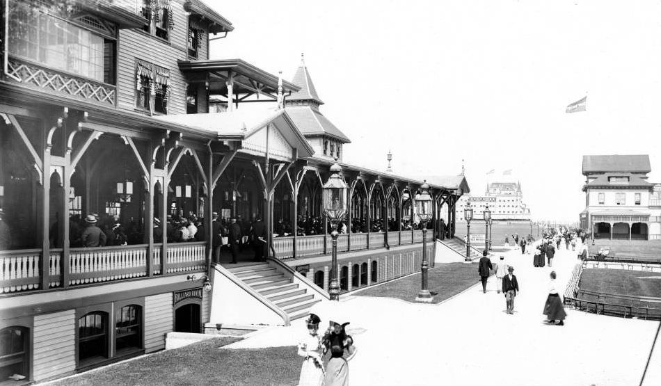 Brooklyn: Manhattan Beach Hotel, Verandah And Billiard Room With The Oriental Hotel Visible In The Distance.