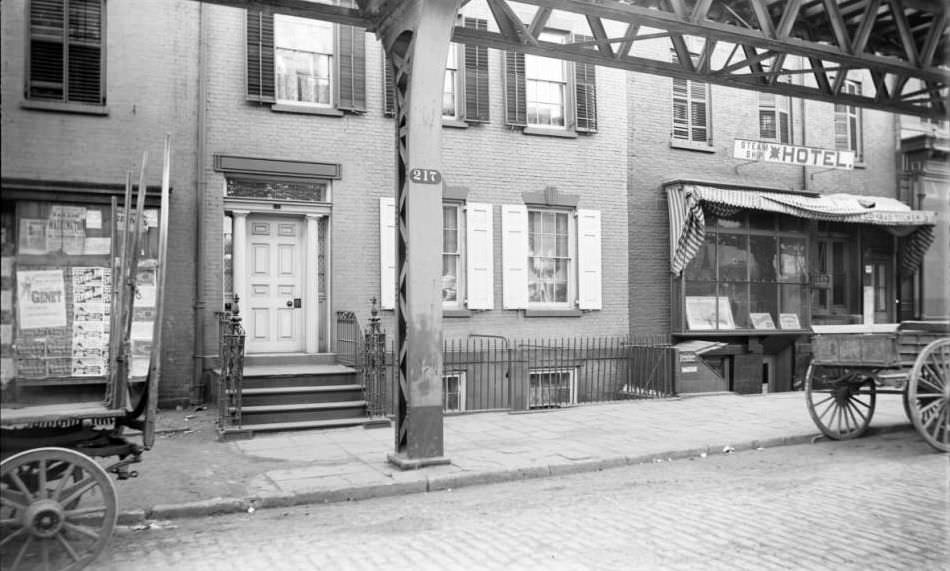 Unidentified Old House And The Steam Ship Hotel, West Broadway Below Washington Square.