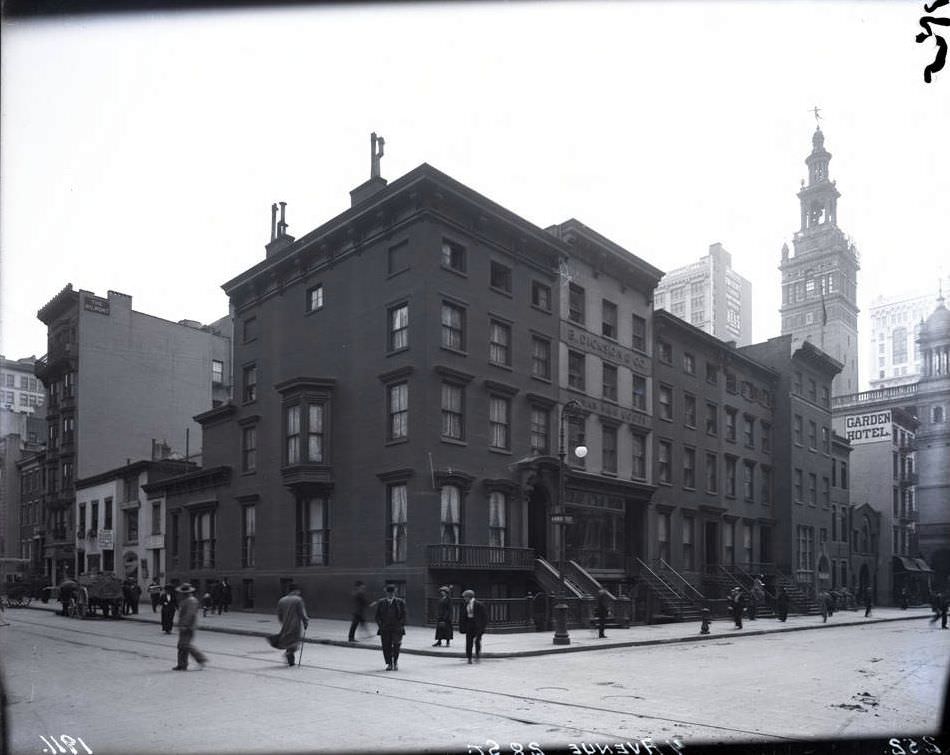 Madison Avenue At The Corner Of 28Th Street Showing B. Dickson &Amp;Amp; Co., The Garden Hotel, And Madison Square Garden, 1911.