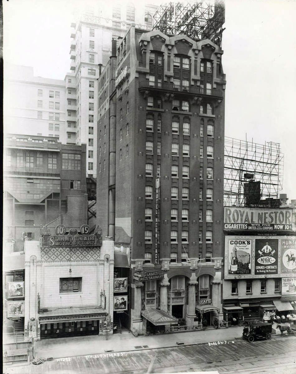 West Side Of Seventh Avenue Between 41St Street And 42Nd Street, Showing The Hotel Hermitage And The Stanley Theatre, 1915.