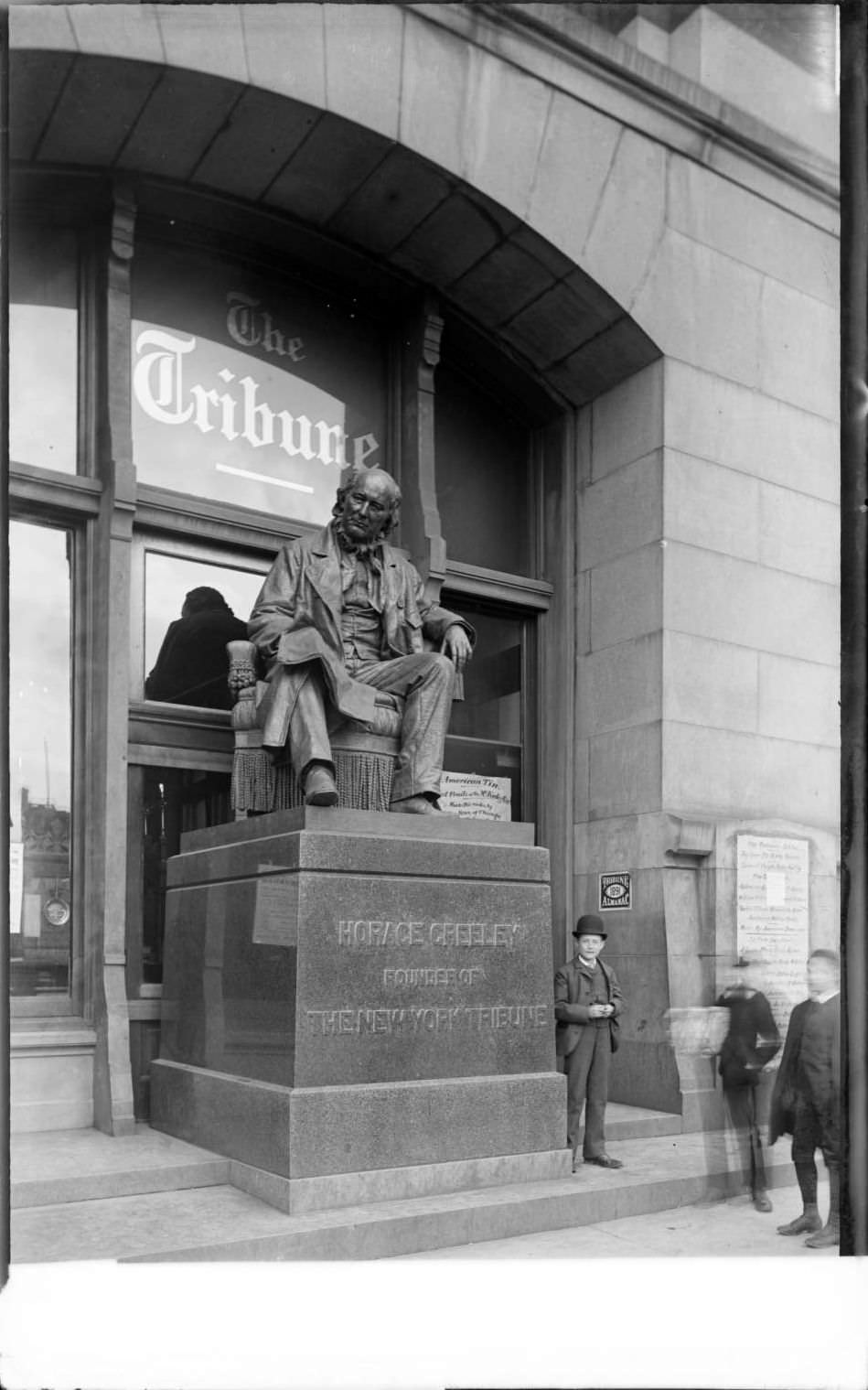 Horace Greeley Statue In Front Of The Tribune Building.