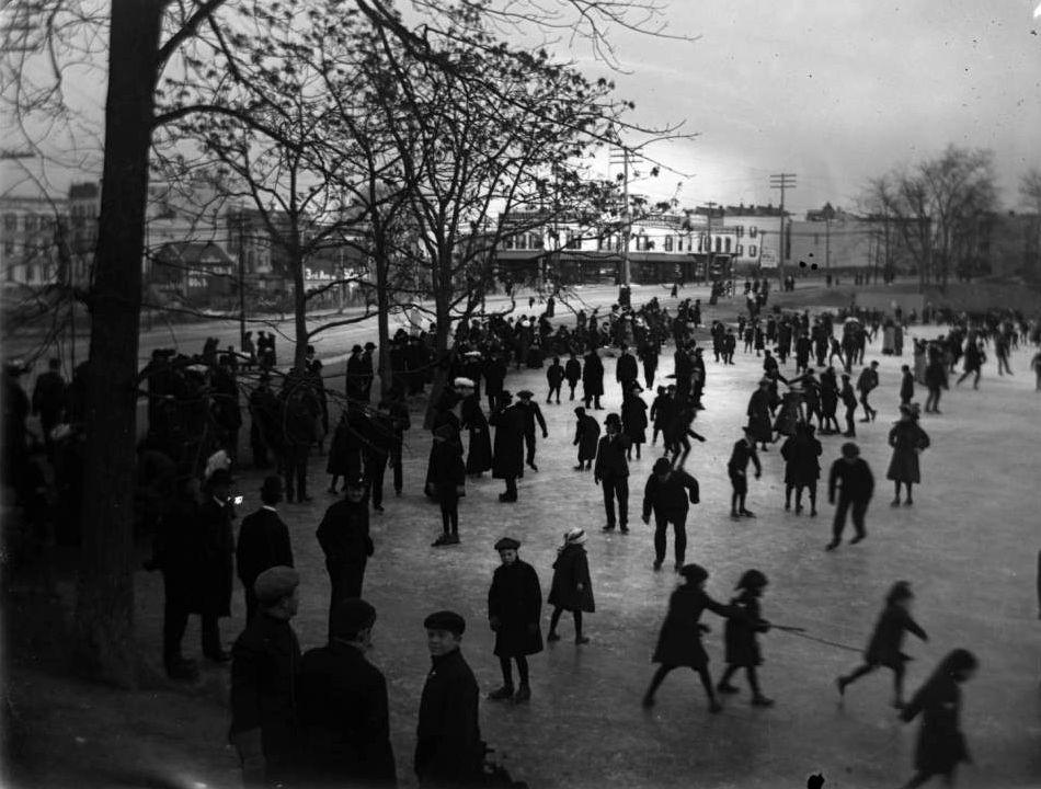Ice Skating In The Flooded Ball Field, Crotona Park, Bronx, 1900.