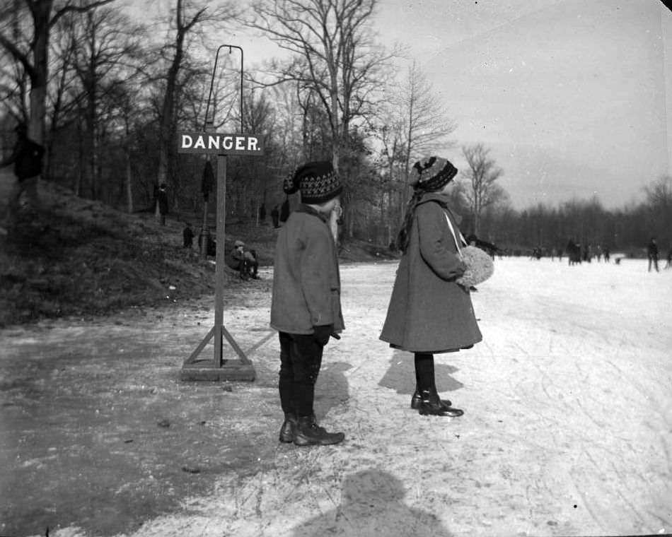 Children Watching The Ice Skaters On Van Cortlandt Lake, Van Cortlandt Park, Bronx, 1902.