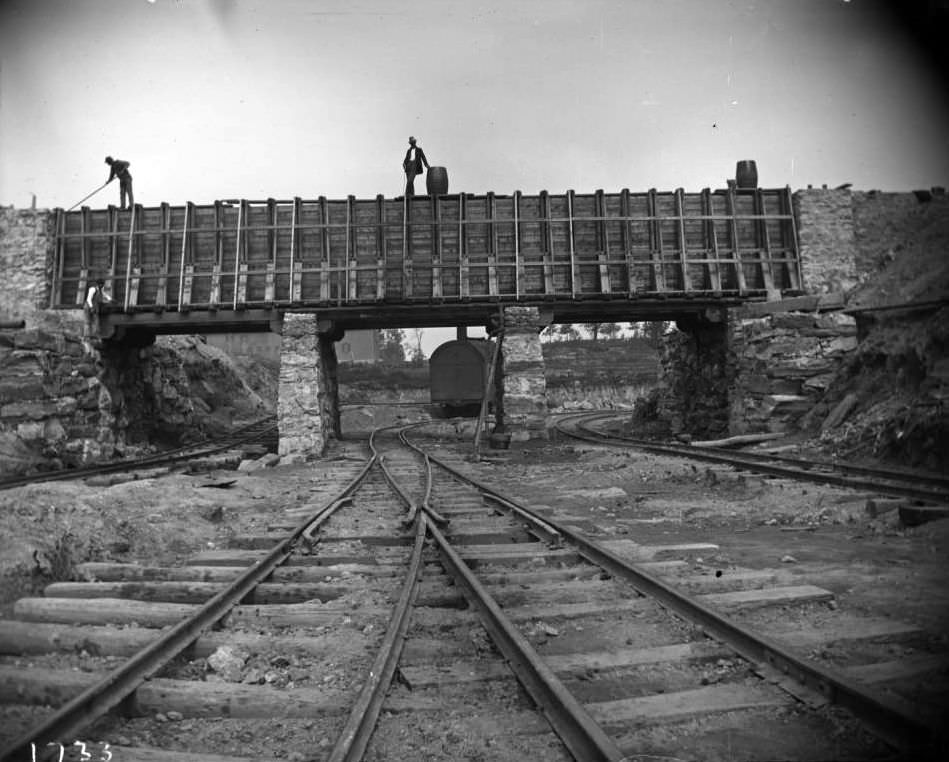 Railroad Tracks And The Temporary Conduit For The Old Aqueduct During The Construction Of Jerome Park, Bronx, 1905.