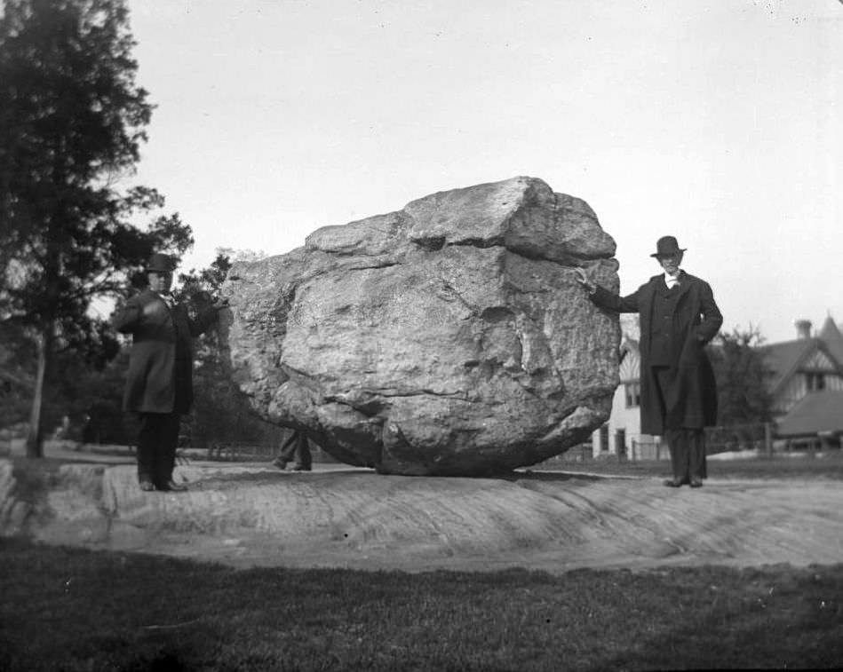 Two Officials At The Rocking Stone During The Congressional Rivers &Amp;Amp; Harbors Committee Visit To New York City, 1903.