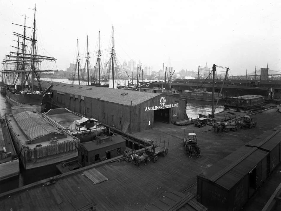 Anglo-French Line Pier 16, Brooklyn, 1918.