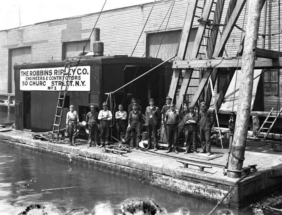 Pile Driver And Crew, Pier 30 At The Foot Of Irving Street, Brooklyn, 1918.