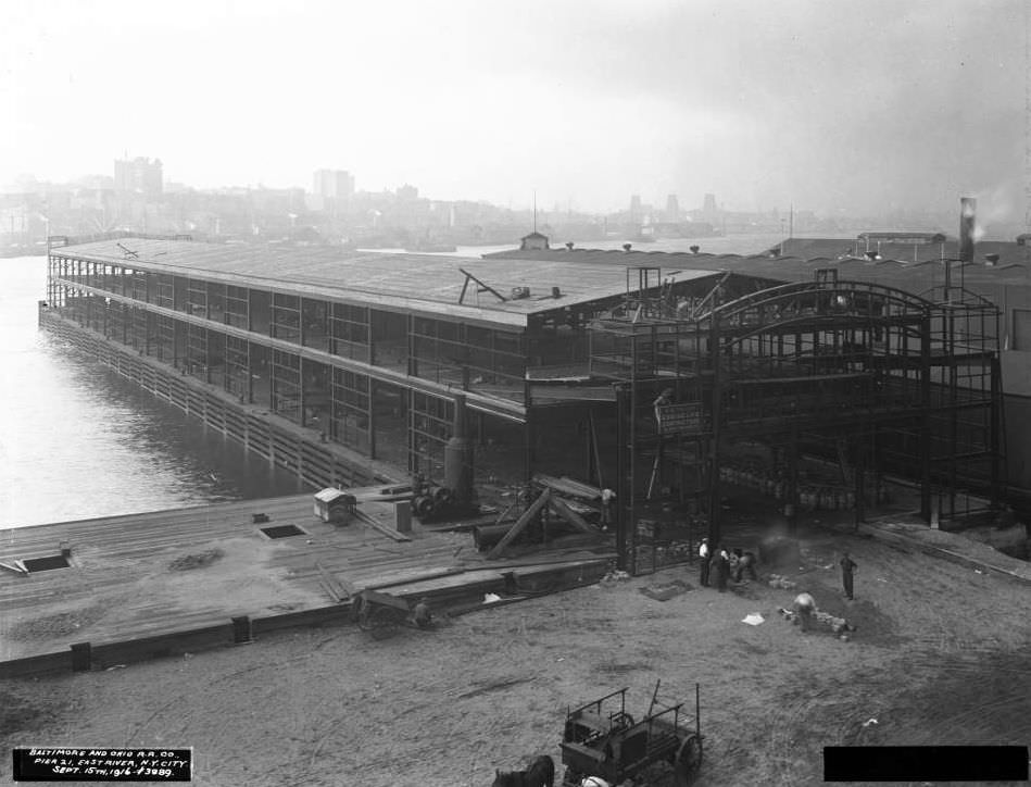 Baltimore &Amp;Amp; Ohio Railroad Company Pier 21 Under Construction, East River, New York City, 1916.