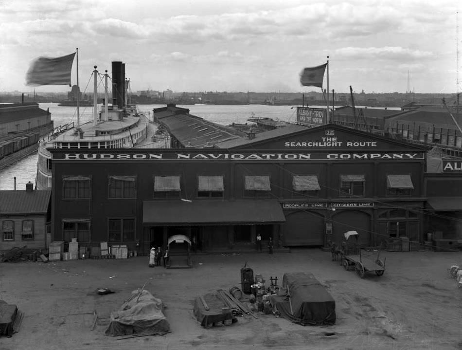 Pier 32, Hudson Navigation Company, New York City, 1910S.