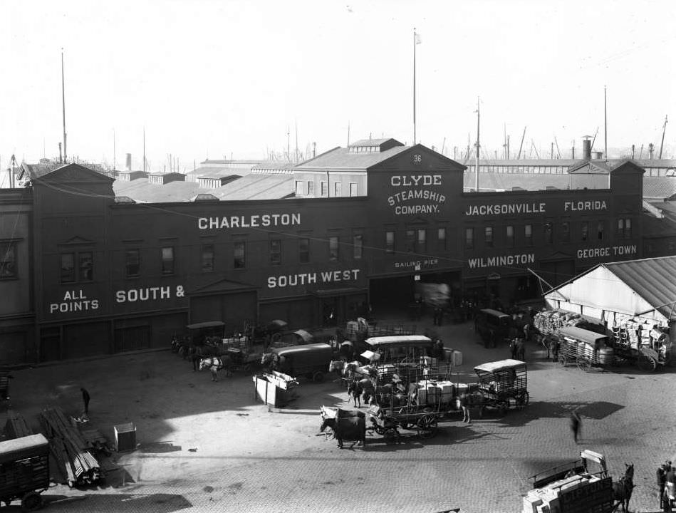 Clyde Steamship Company, Pier 36, North River, New York City, 1916.