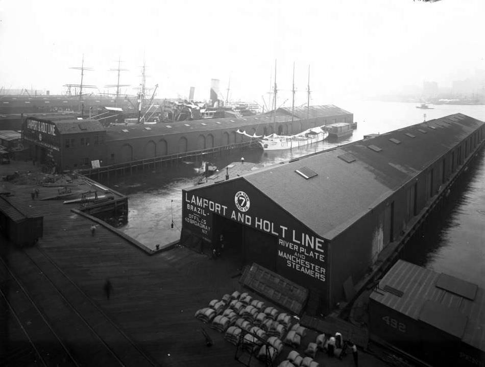 Piers 7 And 8, Lamport And Holt Line, Furman Street, Brooklyn, 1918.