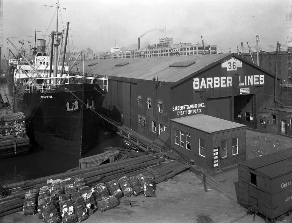 Barber Lines Pier 36, Brooklyn, 1919.