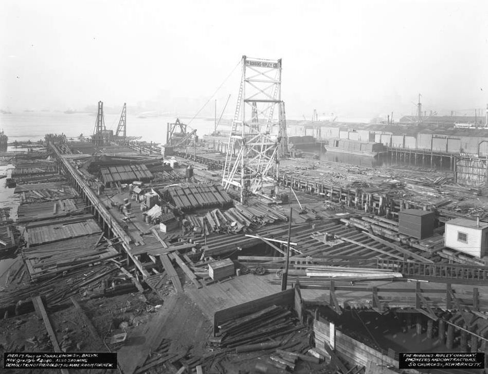 Pier 17, Joralemon Street, Brooklyn, Showing The Demolition Of The Old Pier To Make Room For The New One, 1916.