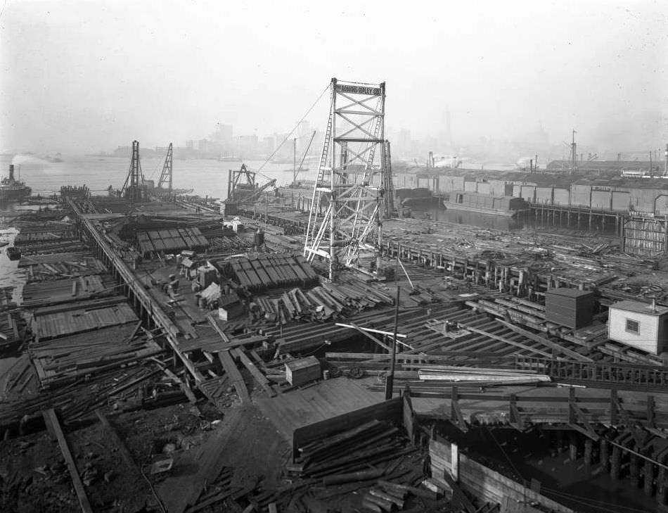 Pier 17, Joralemon Street, Brooklyn, Showing The Demolition Of The Old Pier To Make Room For The New One, 1916.