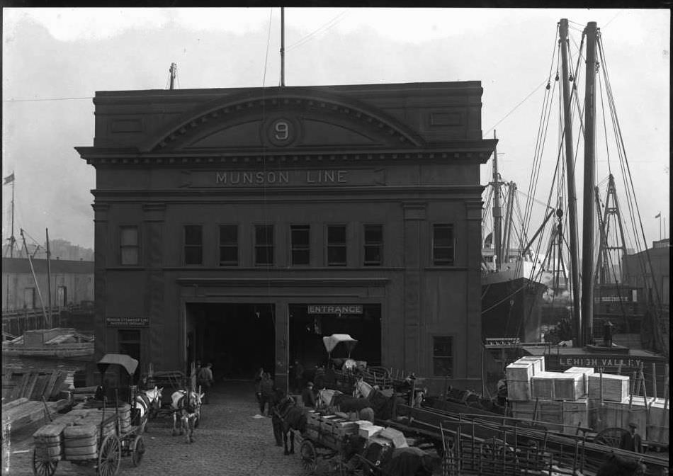 Pier 9, Munson Line, East River, New York City, 1916.