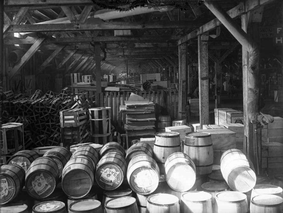 Interior Of Pier 20, North River, Filled With Excess Freight, New York City, 1911.
