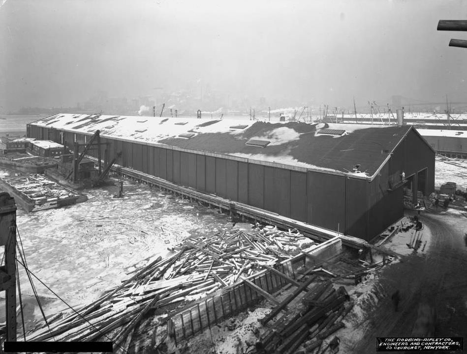 Pier 17, Joralemon Street, Brooklyn, With Snow On The Roof And Frozen River, 1917.