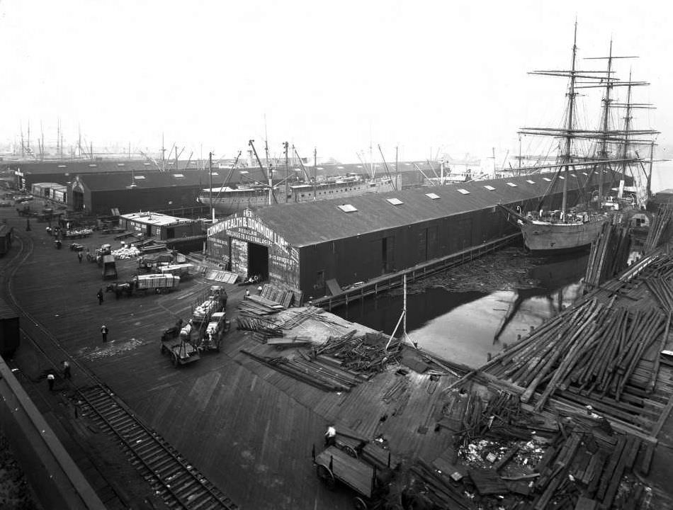 Commonwealth &Amp;Amp; Dominion Line Pier 10, Brooklyn, With Red D Line Pier No. 11 Visible In Background, 1918.